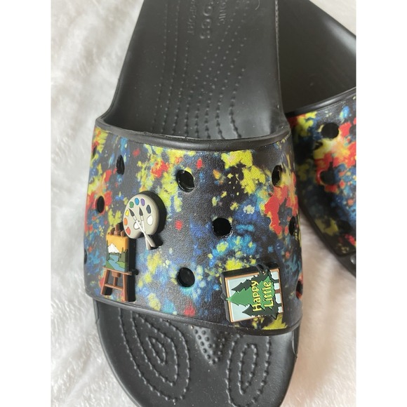 Crocs Slides Sandals Mens Size‎ 11 Unisex Tie Dye Graphic Rare Bob Ross Jibbitz main image 8